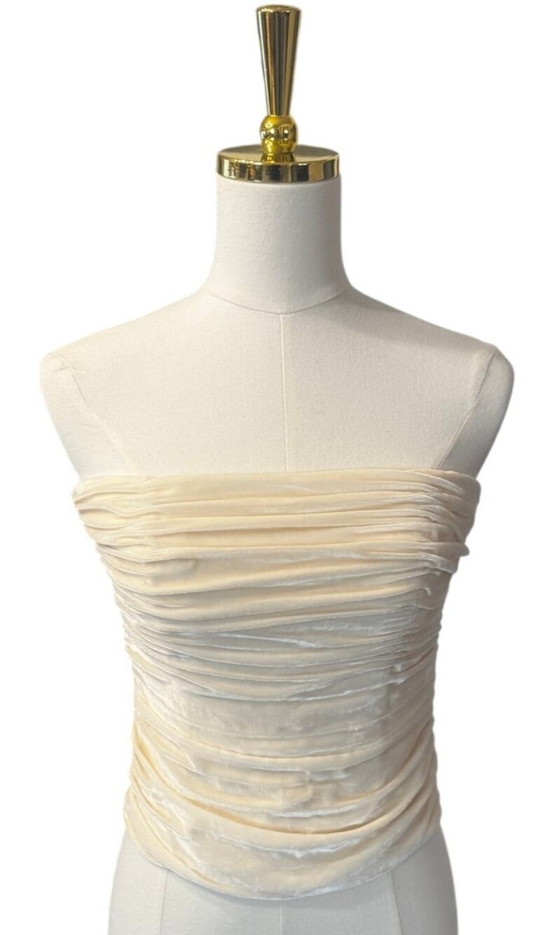 Reformation Cream Ivory Silk Blend Ruched Velvet Tube Top Corset Bustier Size 4